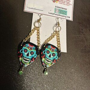 Sugar Skull Earrings Day of the Dead Guitar Pick 9933